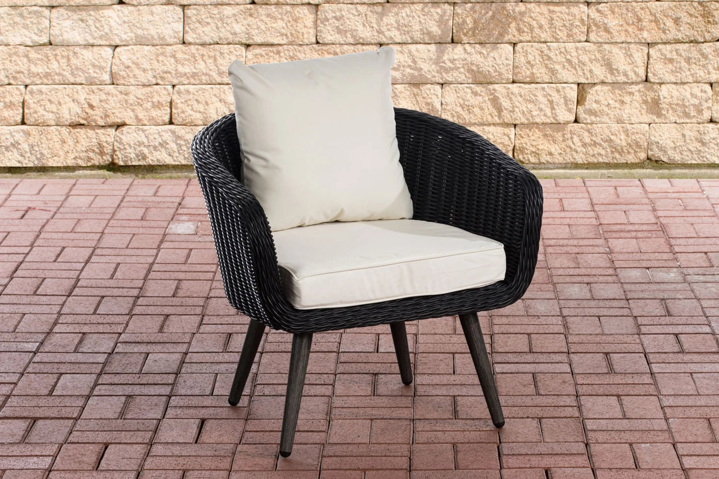 In And OutdoorMatch Fauteuil Juliana - Donkergrijs en Crèmewit - 40 cm - Weerbestendig - Polyrattan en aluminium - Scandinavische stijl - Hoogwaardige bekleding - Voor binnen en buiten Garden Chair