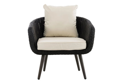 In And OutdoorMatch Fauteuil Juliana - Donkergrijs en Crèmewit - 40 cm - Weerbestendig - Polyrattan en aluminium - Scandinavische stijl - Hoogwaardige bekleding - Voor binnen en buiten Garden Chair