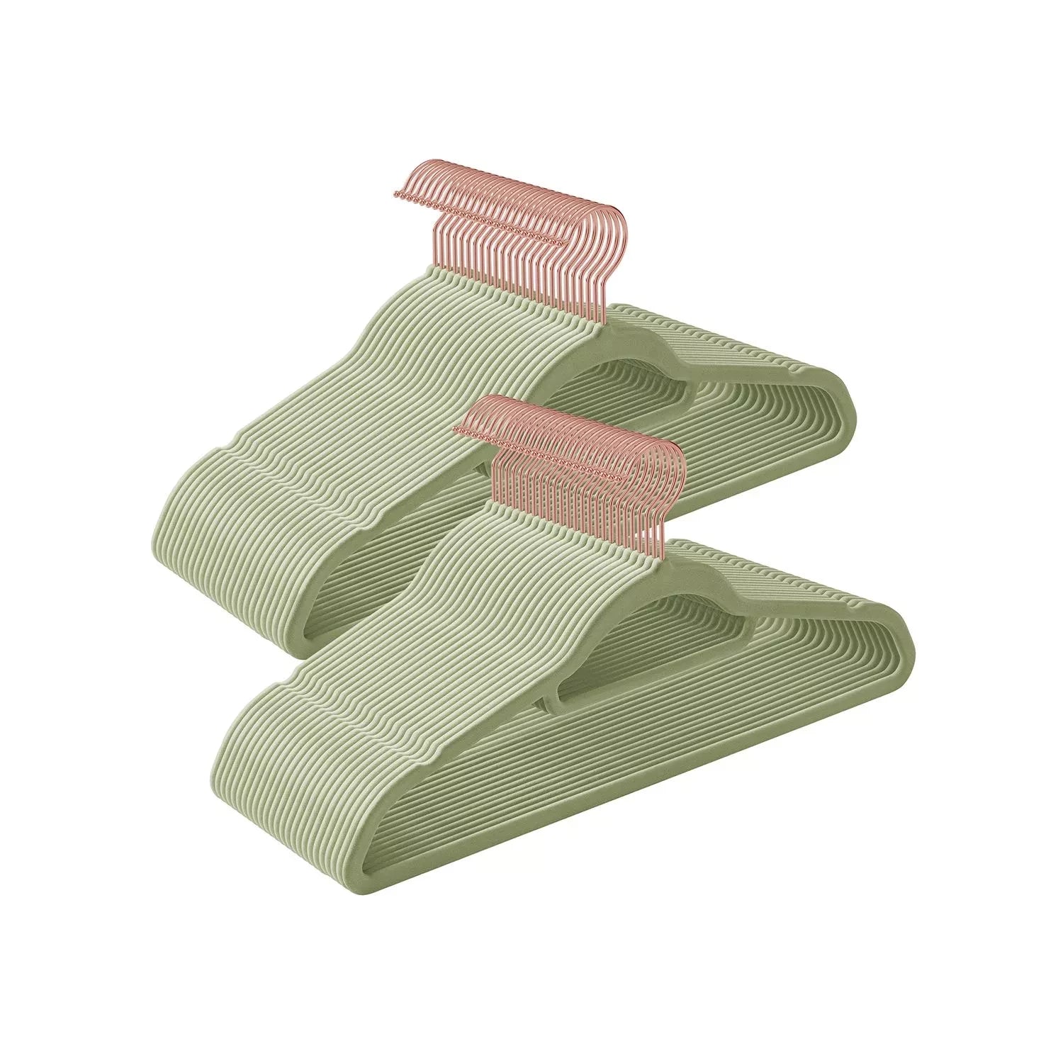 In And OutdoorMatch Fluwelen kleerhanger Suse - 50 stuks - Antislip kleerhanger - Roségouden draaibare haak - Dikte 0,6 cm - Ruimtebesparend - 45 cm lang - voor jas - overhemd - rok - broek - stropdas - groen kledinghanger