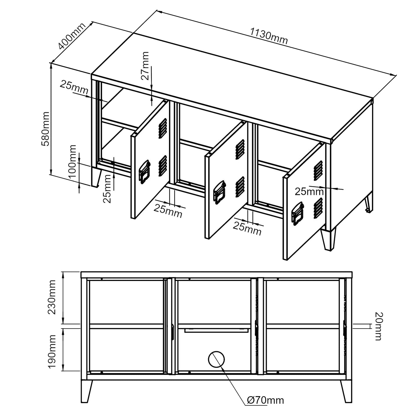 In And OutdoorMatch Freddie-meubel Rocio - Metaal - 58x113x40 cm - Wit - Stijlvol design TV cabinet