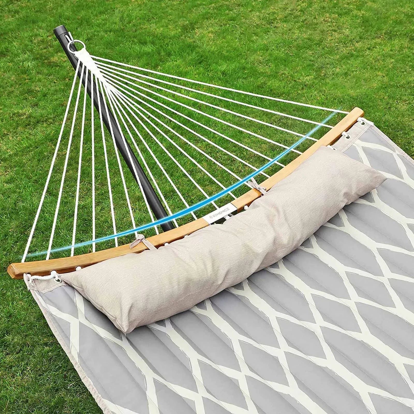 In And OutdoorMatch Hangmat Gisselle - Gewatteerd - Gewatteerd - Met Hoofdsteun - 200x140 cm -Tot 225 kg draagvermogen - Grijs/Beige Diamonds Hangmat