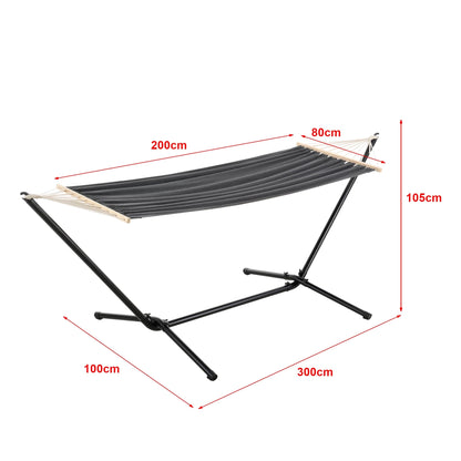 In And OutdoorMatch Hangmat katoen Gregorio - met standaard - max. 120 kg - donkergrijs - staal en stof - binnen en buiten te gebruiken Hangmat