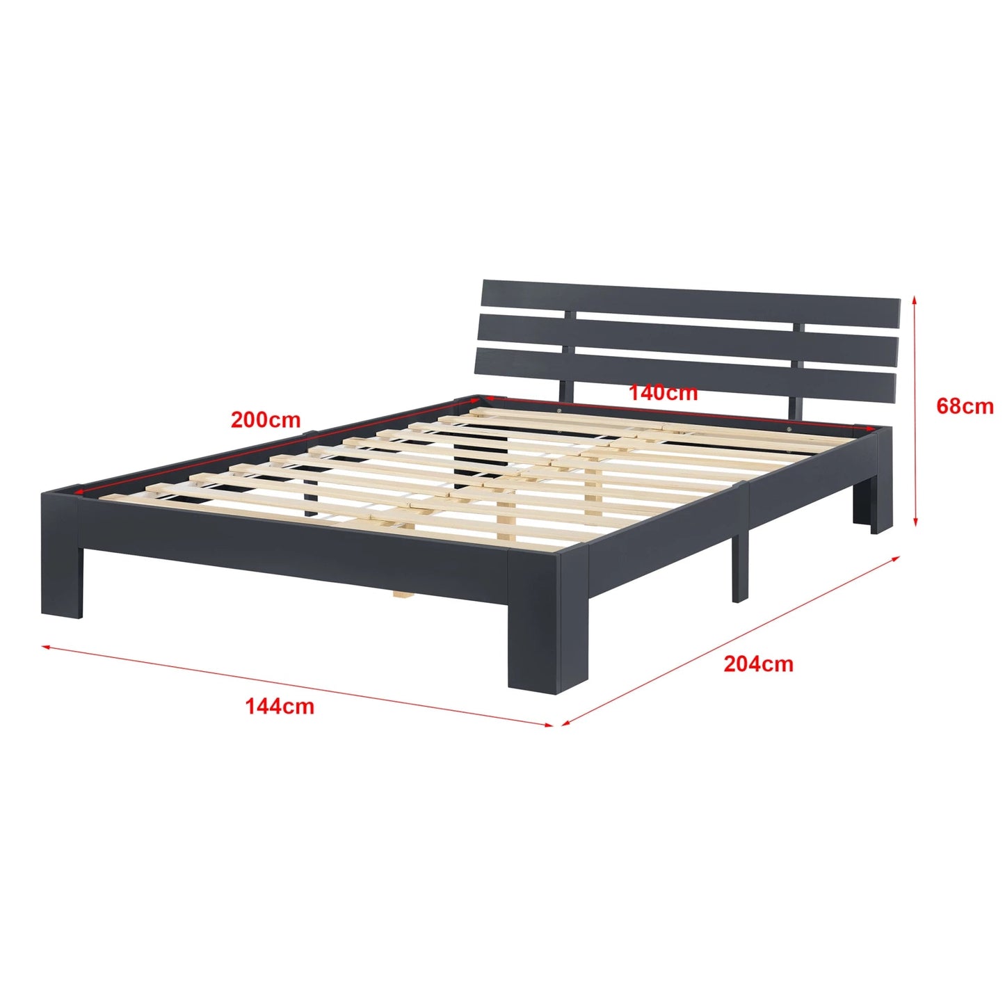 In And OutdoorMatch Houten Bed Hubert - Grenen - Met Matras - 140x200 cm - Donkergrijs - Slijtvast - Made in the EU bed twee personen