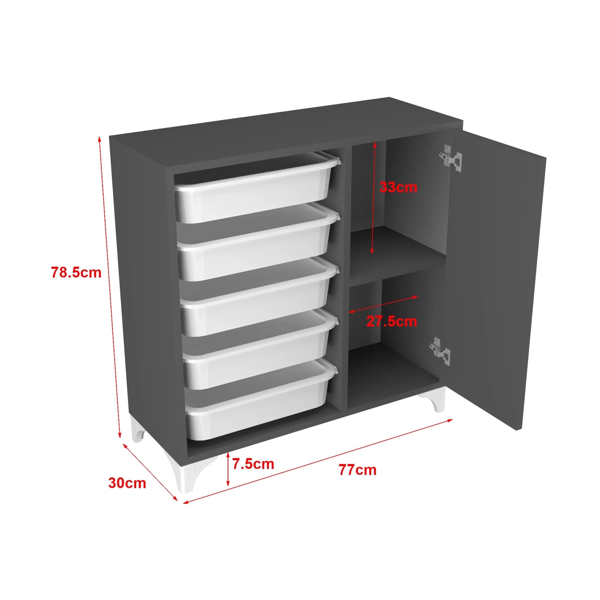 In And OutdoorMatch Keukenkast Denzel - Met 5 Manden - 78,5x77x30 cm - Antraciet en Wit - Spaanplaat en Kunststof - Opbergvakken kitchen rack