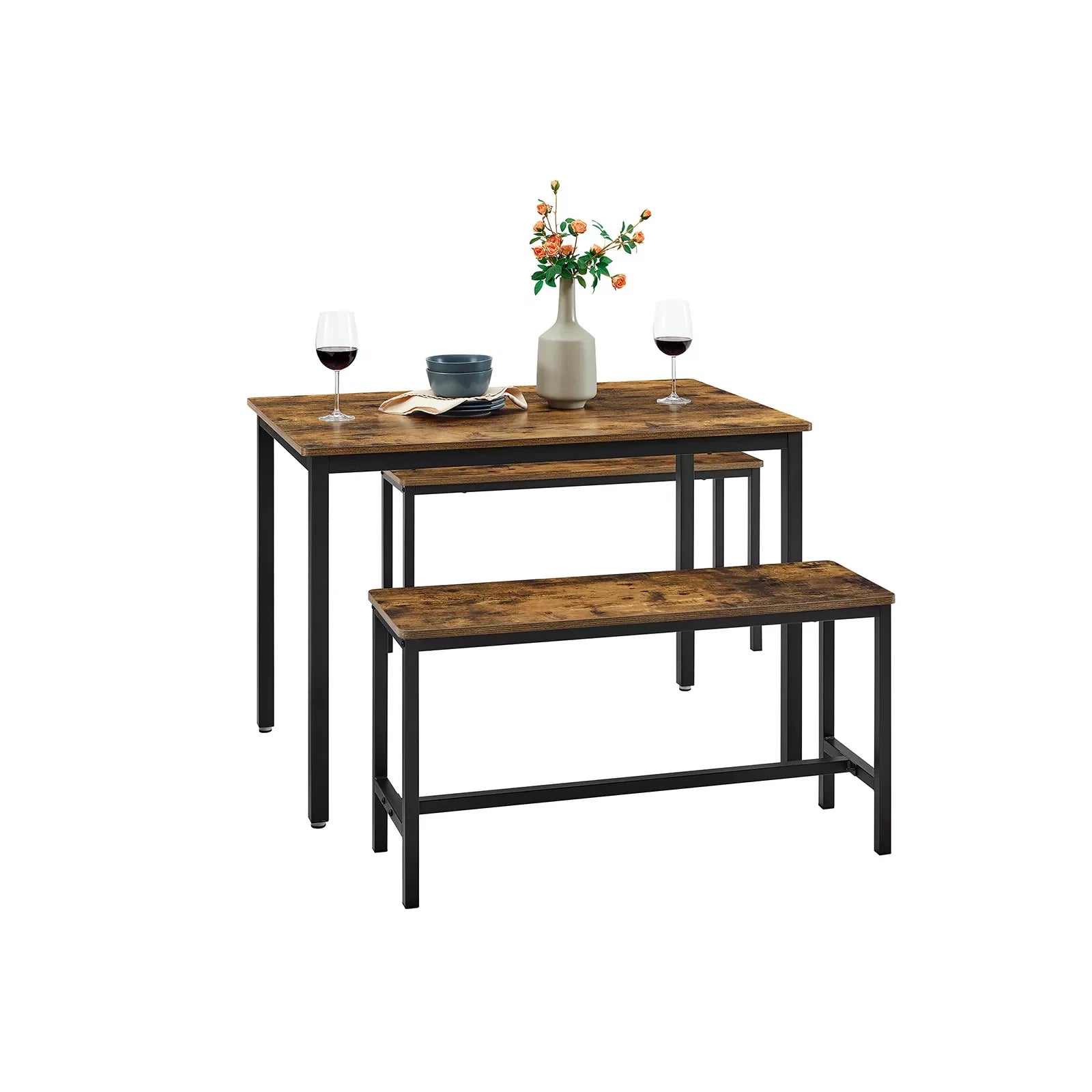 In And OutdoorMatch Keukentafel met banken Claudine - Eettafel keuken - Rechthoek - Eetkamertafel - 110 x 70 x 75 cm - 4 tot 6 personen - Wit Eettafel/ Eetkamertafel