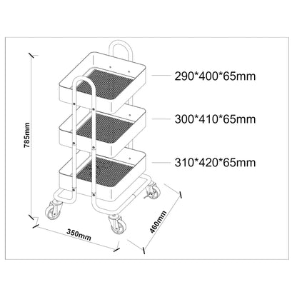 In And OutdoorMatch Keukentrolley Emilio - Kantoortrolley - Met 3 Manden - 78,5x46x35cm - Zwart - Ruimtebesparende Opslag - Veelzijdig Opbergrek Keuken Trolley