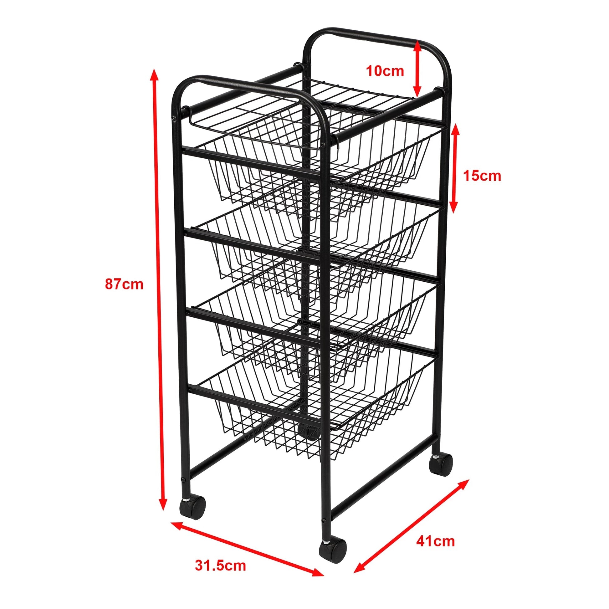 In And OutdoorMatch Keukentrolley Roelof - 87x41x31,5 cm - Zwart - Voor Keuken - Voor Bureau - Metaal - Kunststof - Veelzijdig Keuken Trolley