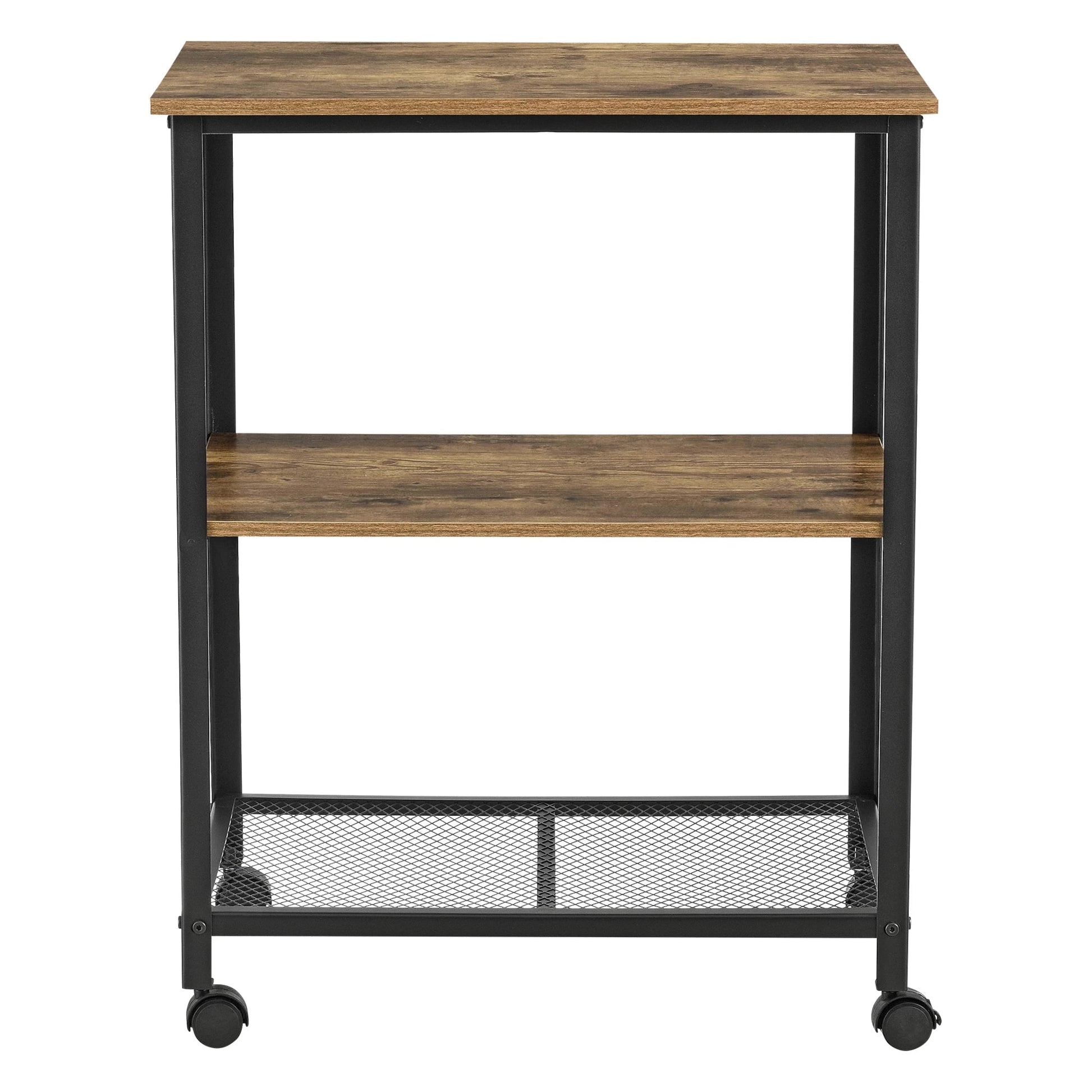 In And OutdoorMatch Keukentrolley Weston - Met 2 Planken - 76.5x60x40 - Houtkleurig en Zwart - Spaanplaat, Metaal en Kunststof - Stijlvol Design Keuken Trolley