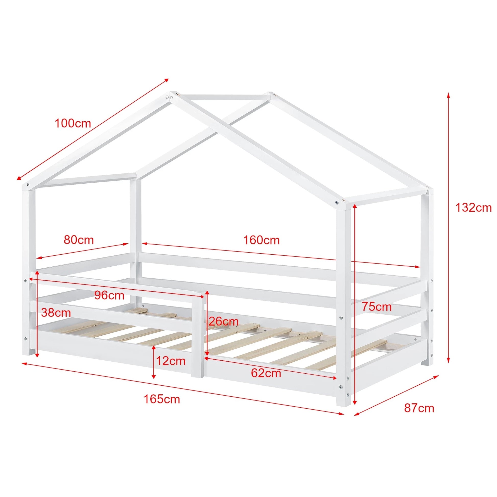 In And OutdoorMatch Kinderbed Alf - Grenen - Huisbed - Met matras en valbescherming - 80x160 cm - Wit - Voor meisjes - Voor jongens - Voor kinderen Kinder bedden