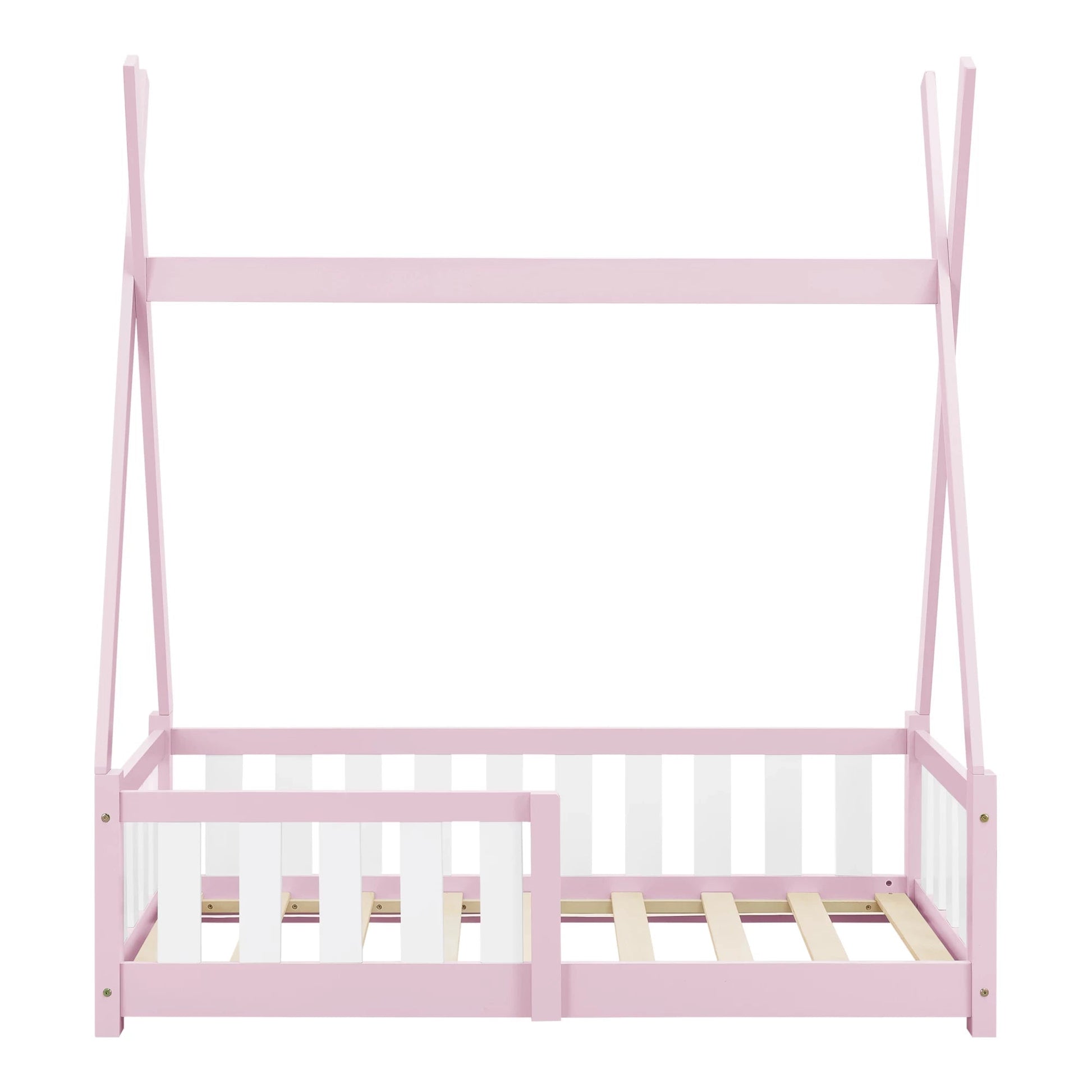 In And OutdoorMatch Kinderbed Bernie - Tipi - Grenen - Met valbeveiliging - 70x140 cm - Roze - Voor meisjes - Voor jongens - Voor kinderen Kinder bedden