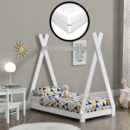 In And OutdoorMatch Kinderbed Blanca - Tipi - Met bedbodem en matras - 70x140cm - Houtkleurig - Jongensbed - Meisjesbed - Modern Design Eén persoon slapen