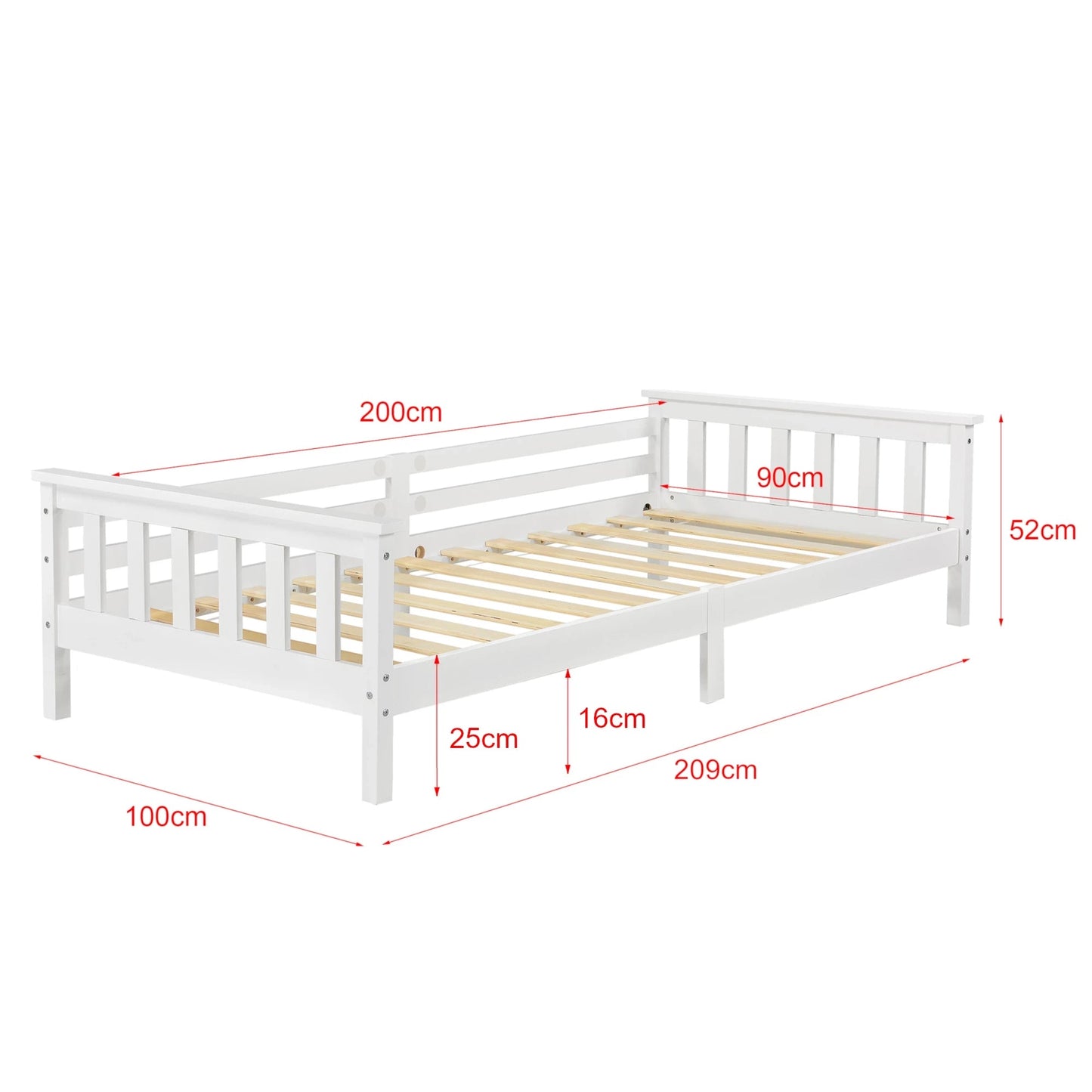 In And OutdoorMatch Kinderbed Bruce - Met bedbodem en valbeveiliging - 90x200 cm - Wit - Sparrenhout en Multiplex - Voor meisjes - Voor jongens Kinder bedden