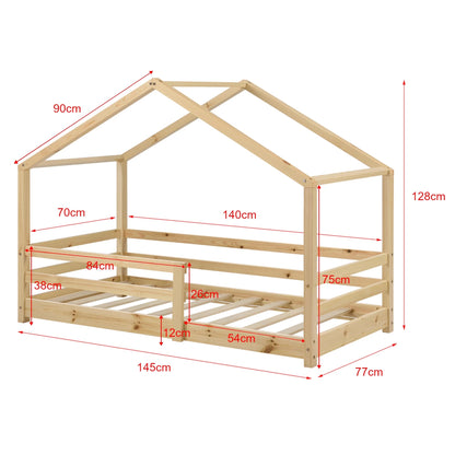 In And OutdoorMatch Kinderbed Bud - Huisbed - Met Valbeveiliging - 70x140 - Houtkleurig - Grenen - Voor meisjes - Voor jongens - Voor kinderen Kinder bedden