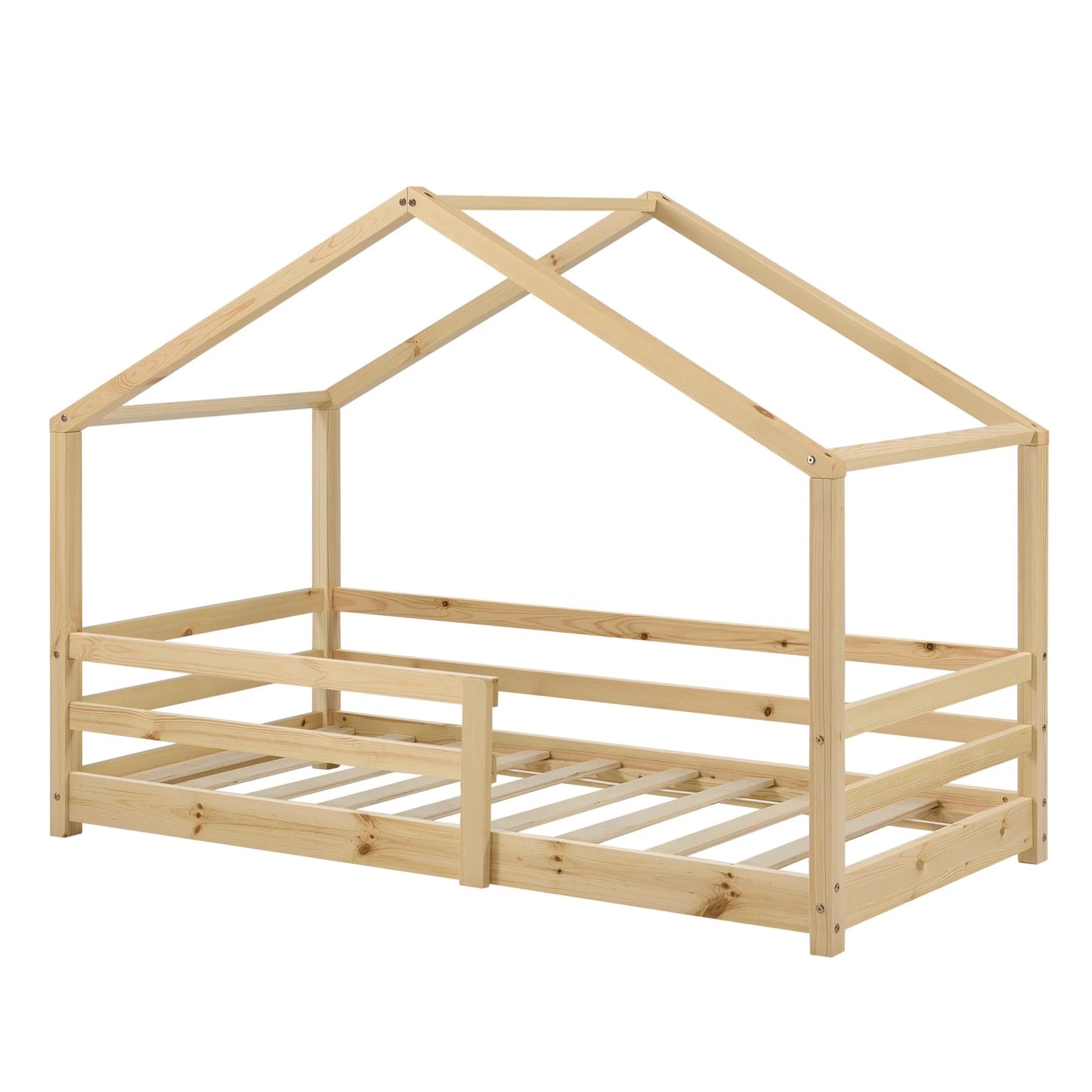 In And OutdoorMatch Kinderbed Bud - Huisbed - Met Valbeveiliging - 70x140 - Houtkleurig - Grenen - Voor meisjes - Voor jongens - Voor kinderen Kinder bedden