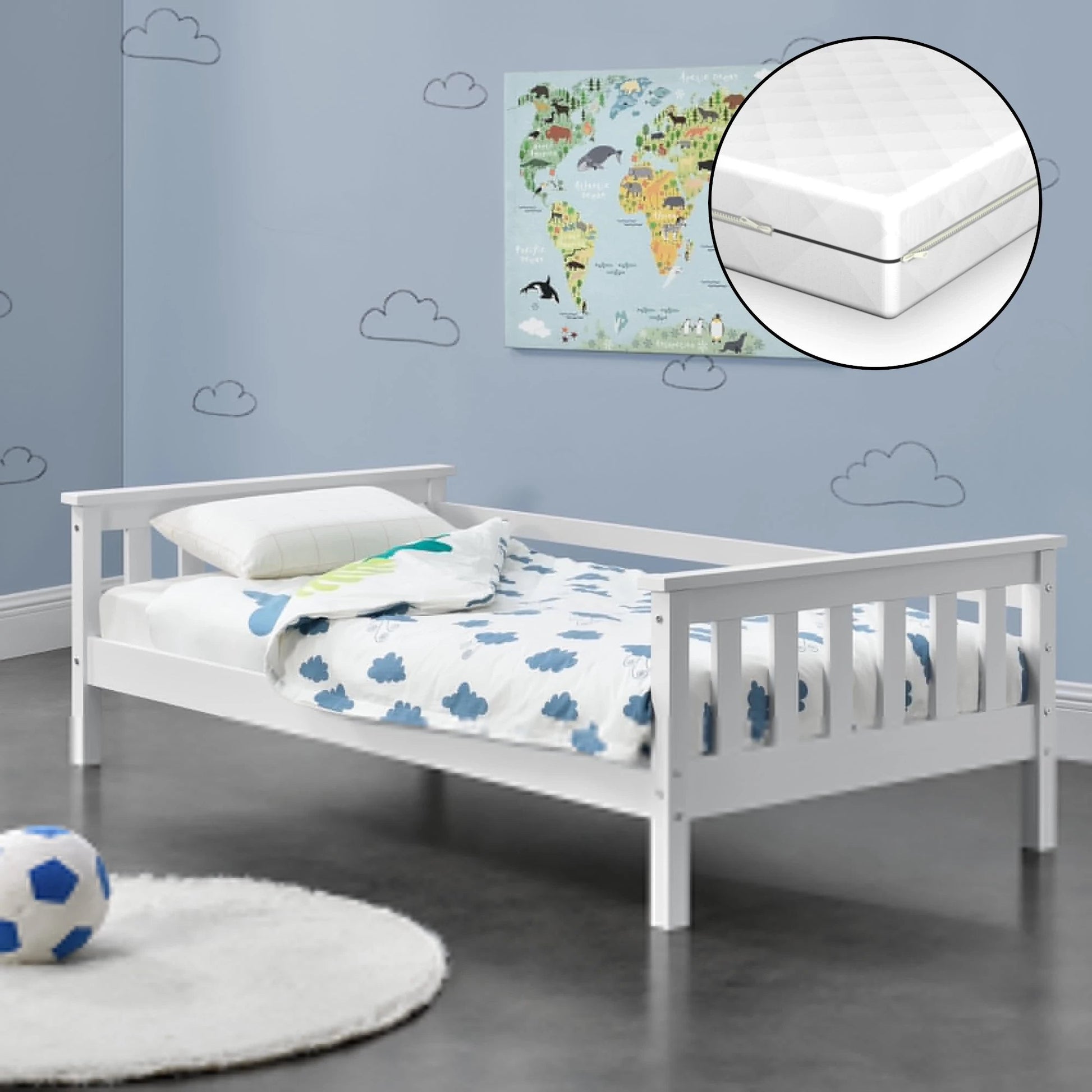 In And OutdoorMatch Kinderbed Cicero - Met matras en veiligheidsvoorziening - 80x160 - Wit - Voor meisjes - Voor jongens Kinder bedden