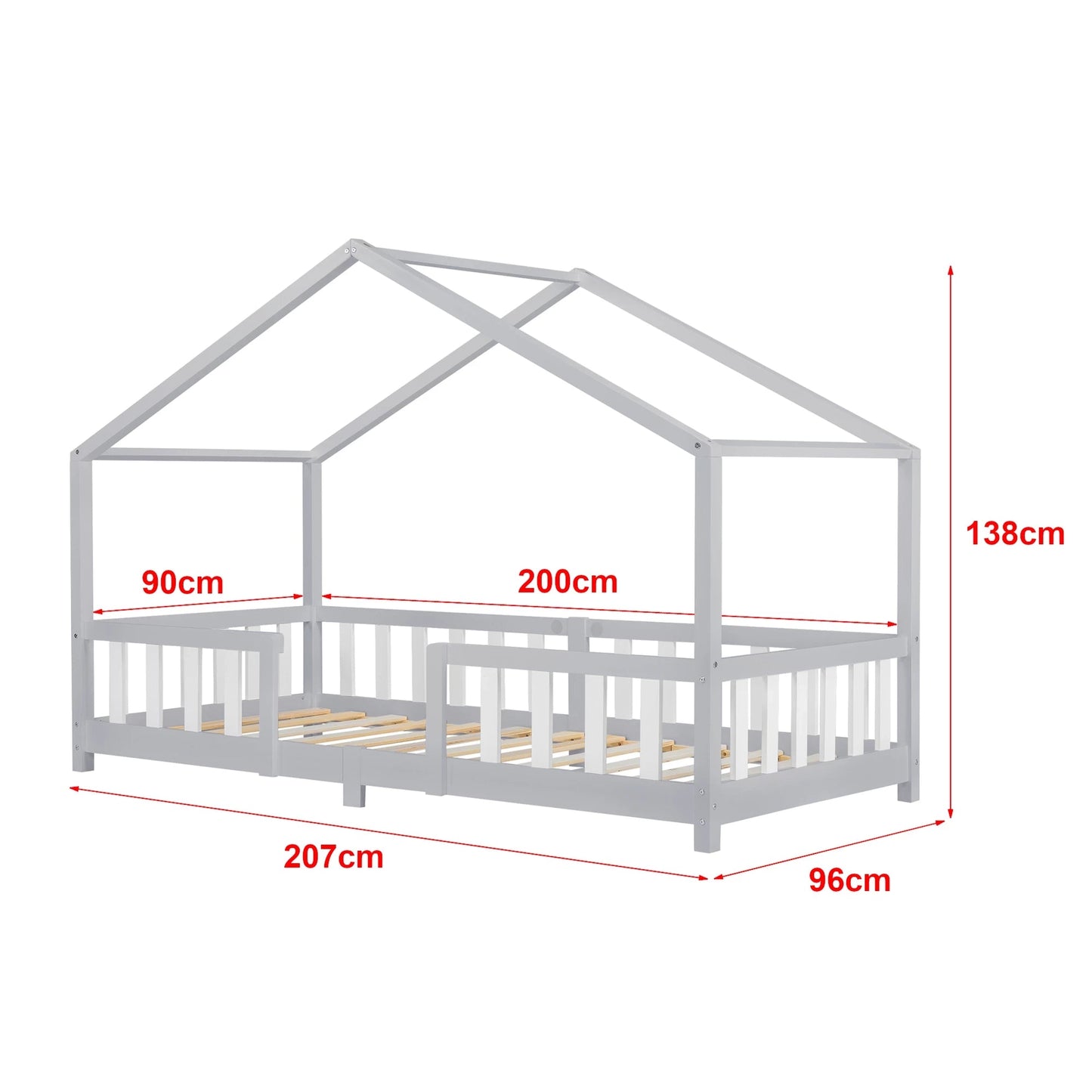 In And OutdoorMatch Kinderbed Dasia - Met valbeveiliging - 90x200 cm - Lichtgrijs en Wit - Voor meisjes - Voor jongens - Voor kinderen Kinder bedden