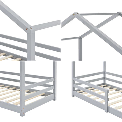 In And OutdoorMatch Kinderbed Devon - Huisbed - Met Valbeveiliging - 80x160 - Lichtgrijs - Grenen - Voor meisjes - Voor jongens - Voor kinderen Kinder bedden