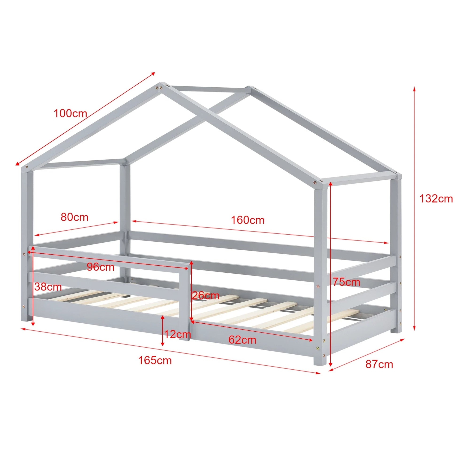 In And OutdoorMatch Kinderbed Devon - Huisbed - Met Valbeveiliging - 80x160 - Lichtgrijs - Grenen - Voor meisjes - Voor jongens - Voor kinderen Kinder bedden