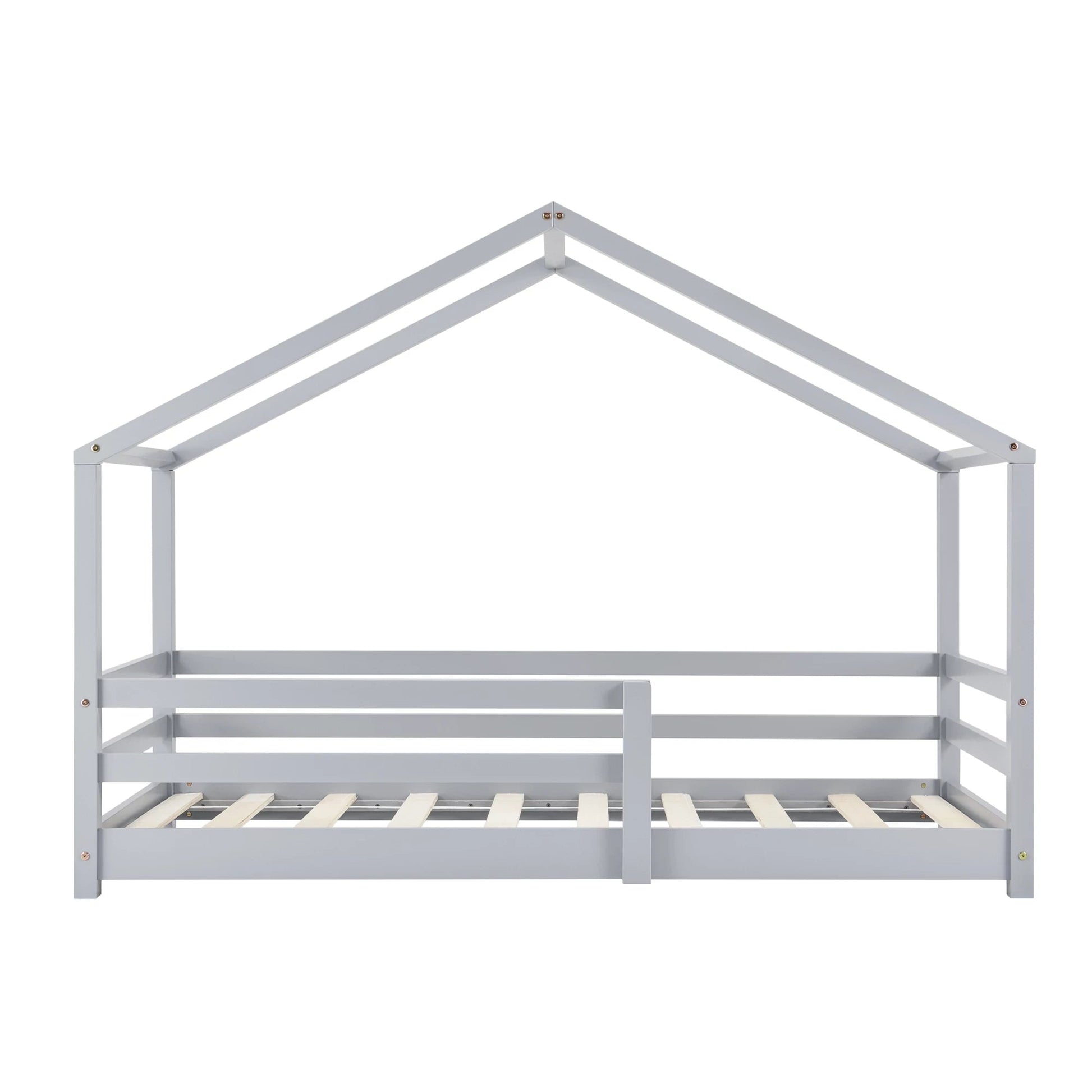 In And OutdoorMatch Kinderbed Drew - Huisbed - Met valbeveiliging - 70x140 - Lichtgrijs - Grenen - Voor meisjes - Voor jongens - Voor kinderen Kinder bedden