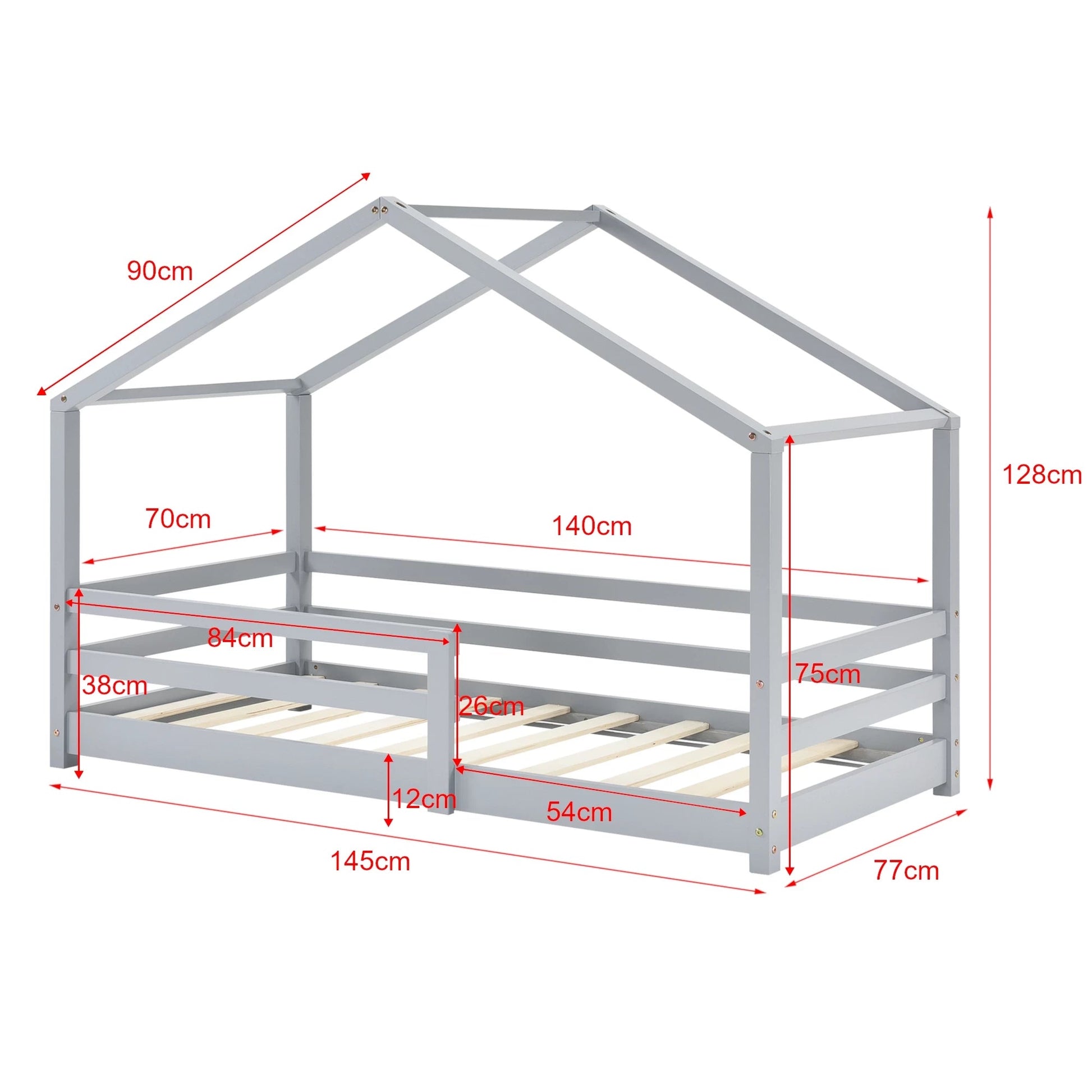 In And OutdoorMatch Kinderbed Drew - Huisbed - Met valbeveiliging - 70x140 - Lichtgrijs - Grenen - Voor meisjes - Voor jongens - Voor kinderen Kinder bedden