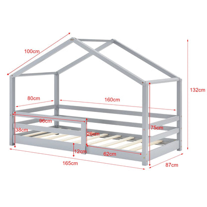 In And OutdoorMatch Kinderbed Elbert - Grenen - Huisbed - Met matras en valbescherming - 80x160 cm - Lichtgrijs - Voor meisjes - Voor jongens - Voor kinderen Kinder bedden