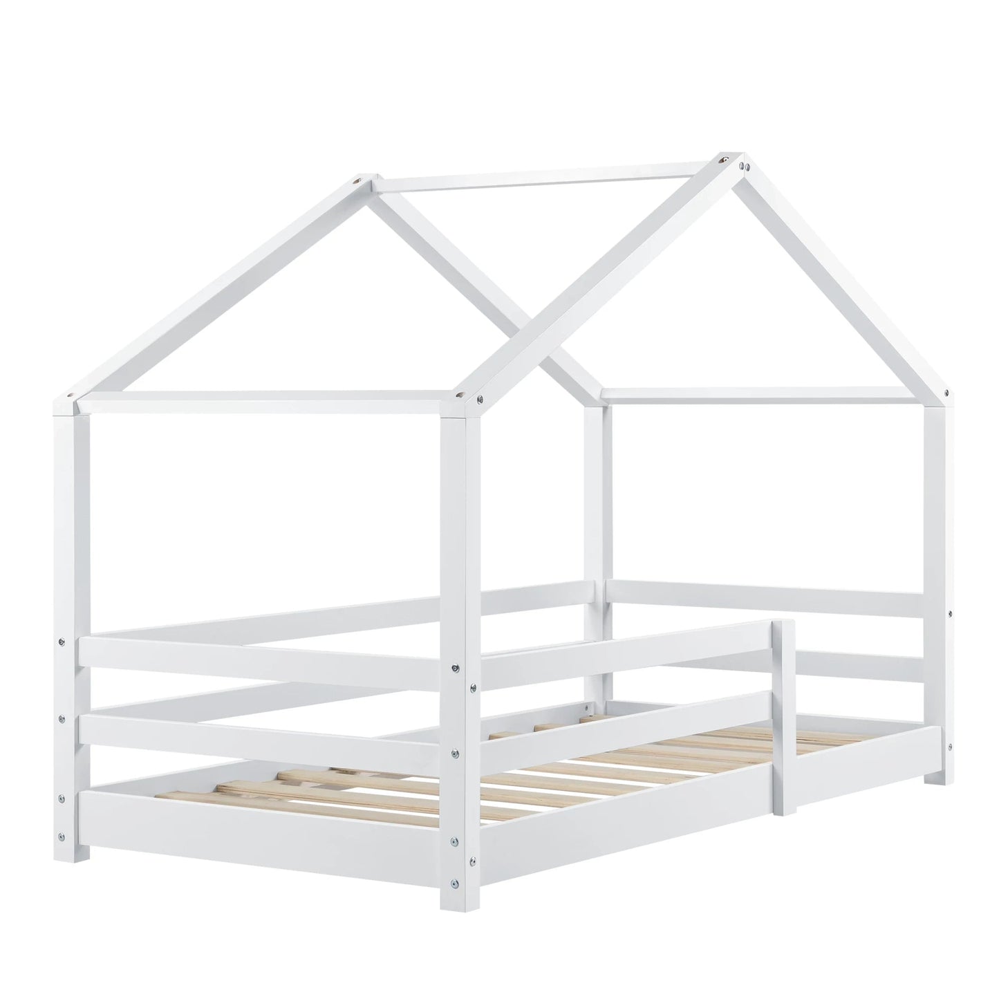 In And OutdoorMatch Kinderbed Enola - Huisbed - Met valbeveiliging - 90x200 - Wit - Grenen - Voor meisjes - Voor jongens - Voor kinderen Kinder bedden