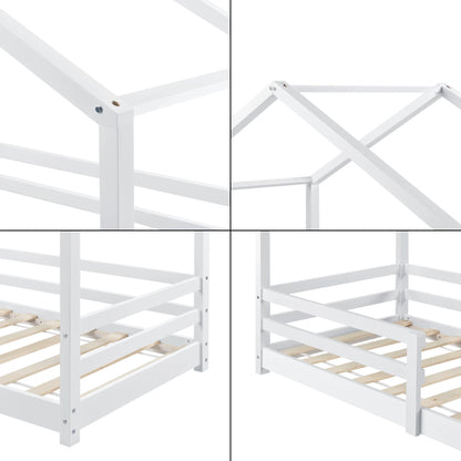 In And OutdoorMatch Kinderbed Enola - Huisbed - Met valbeveiliging - 90x200 - Wit - Grenen - Voor meisjes - Voor jongens - Voor kinderen Kinder bedden