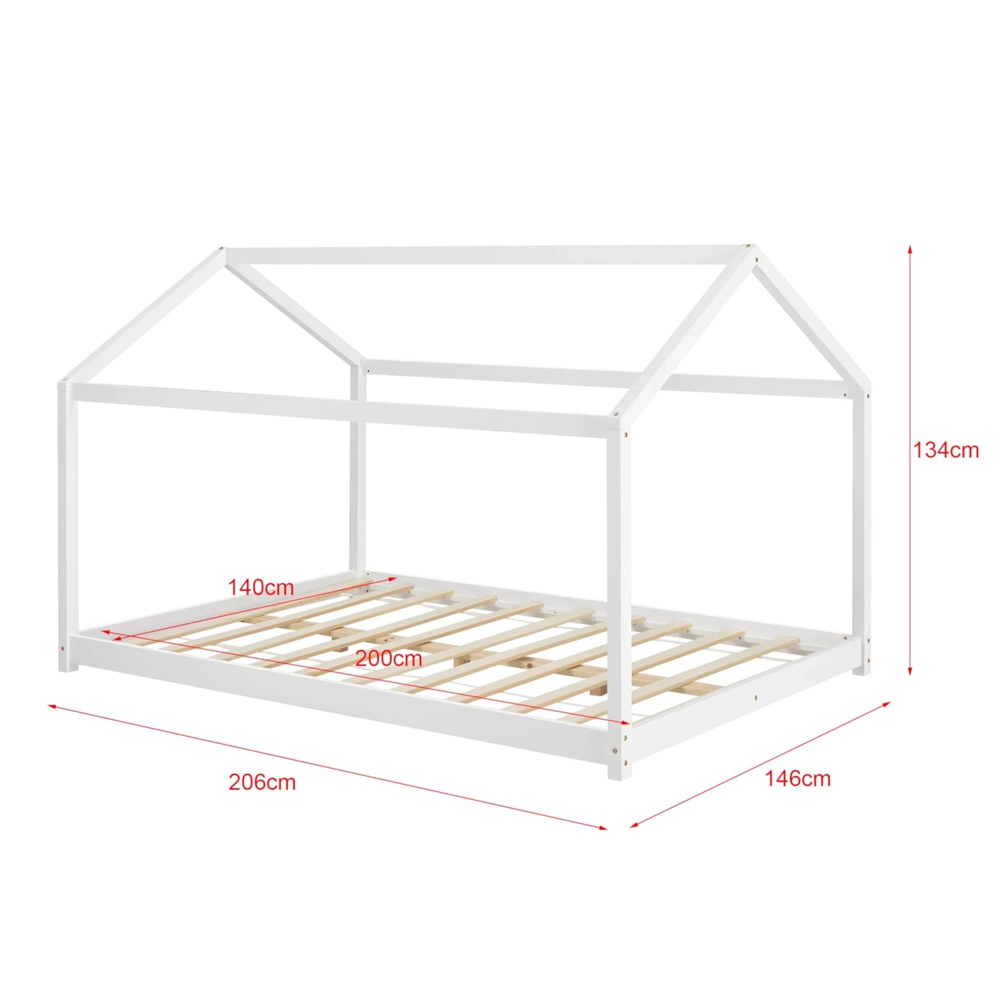 In And OutdoorMatch Kinderbed Enola - Twijfelaar - Huisbed - Met Matras - 140x200 cm - Wit - Voor meisjes - Voor jongens - Voor kinderen Kinder bedden