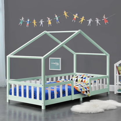 In And OutdoorMatch Kinderbed Kristoffer - Met valbeveiliging - 90x200 cm - Mint en Wit - Voor meisjes - Voor jongens - Voor kinderen Kinder bedden