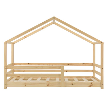 In And OutdoorMatch Kinderbed Leopoldo - Huisbed - Met Valbeveiliging - 90x200 - Houtkleurig - Grenen - Voor meisjes - Voor jongens - Voor kinderen Kinder bedden