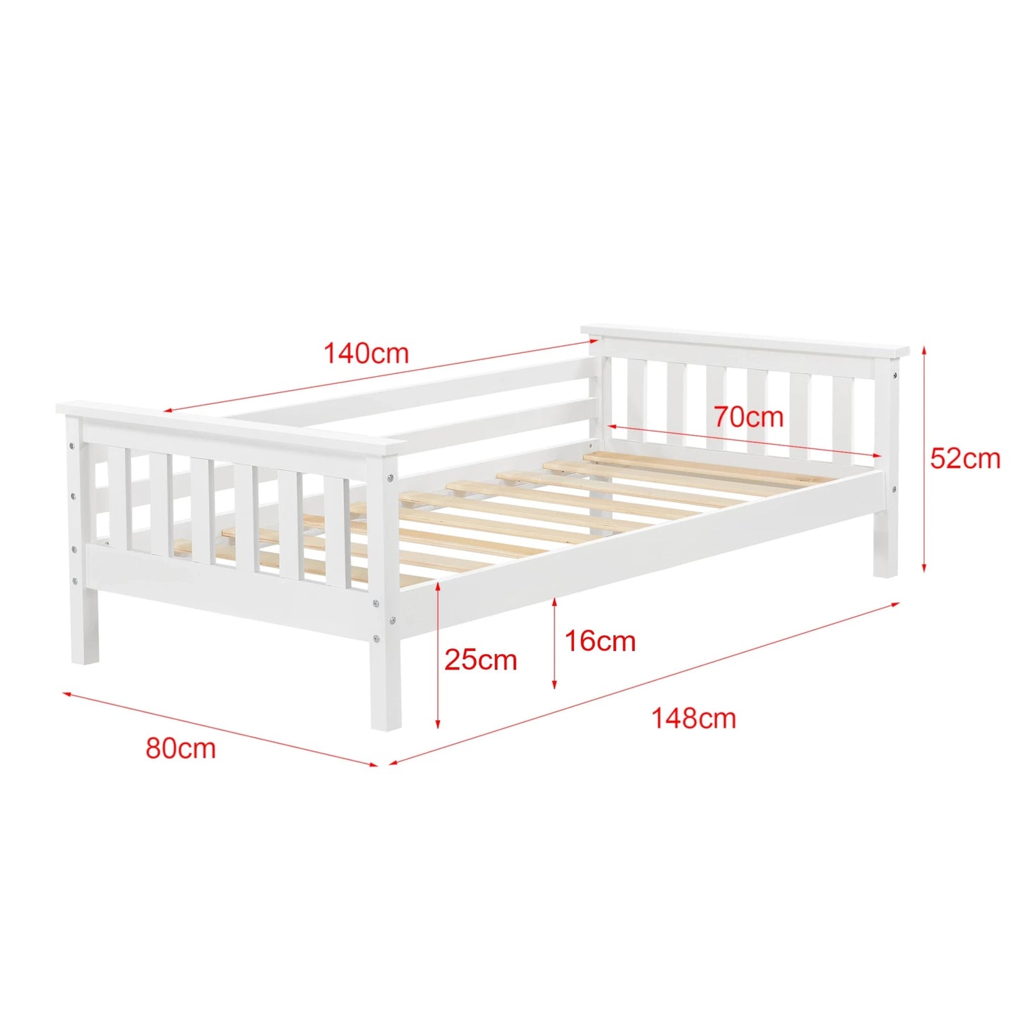 In And OutdoorMatch Kinderbed Lou - Met matras en veiligheidsvoorziening - 70x140 - Wit - Voor meisjes - Voor jongens Eén persoon slapen