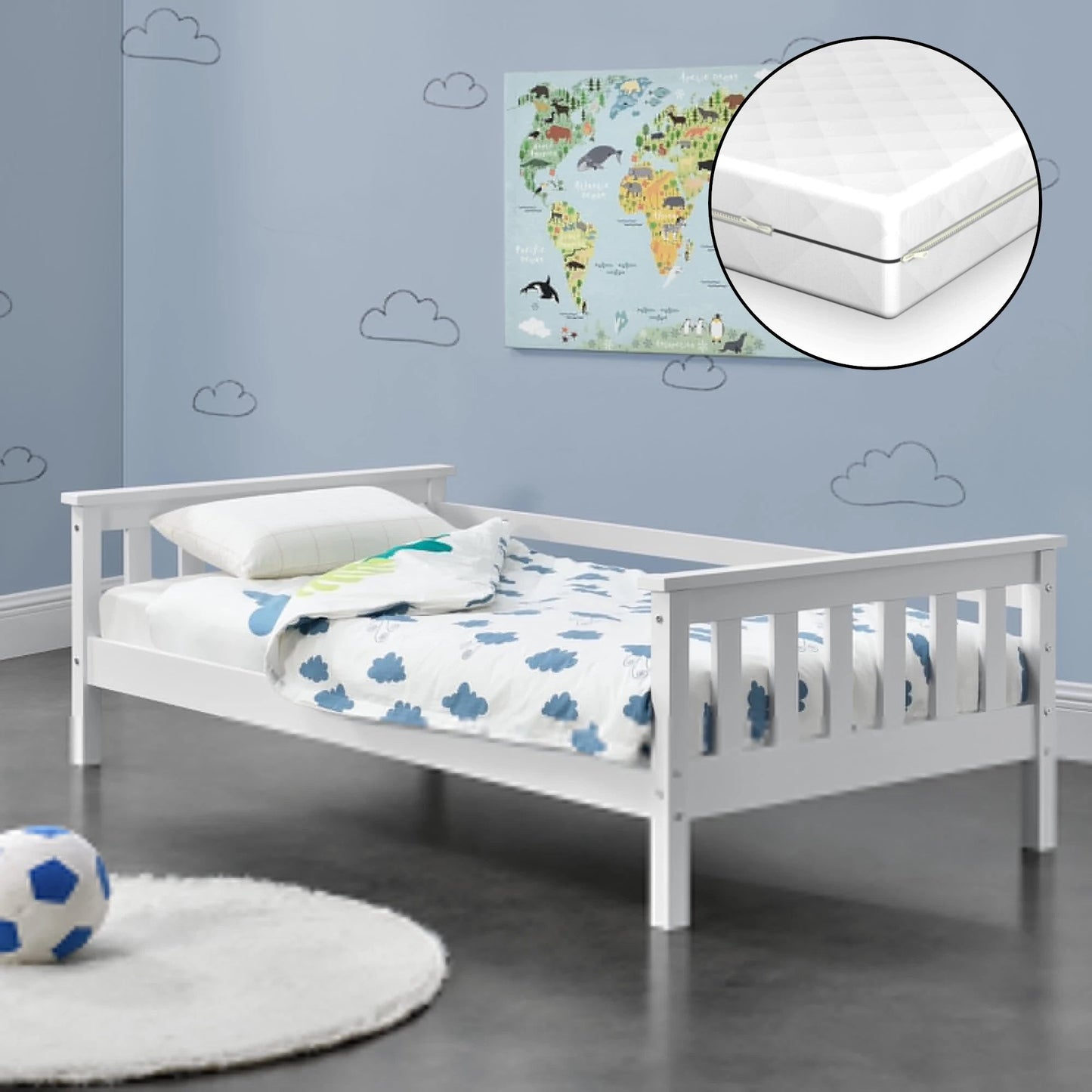 In And OutdoorMatch Kinderbed Lou - Met matras en veiligheidsvoorziening - 70x140 - Wit - Voor meisjes - Voor jongens Eén persoon slapen