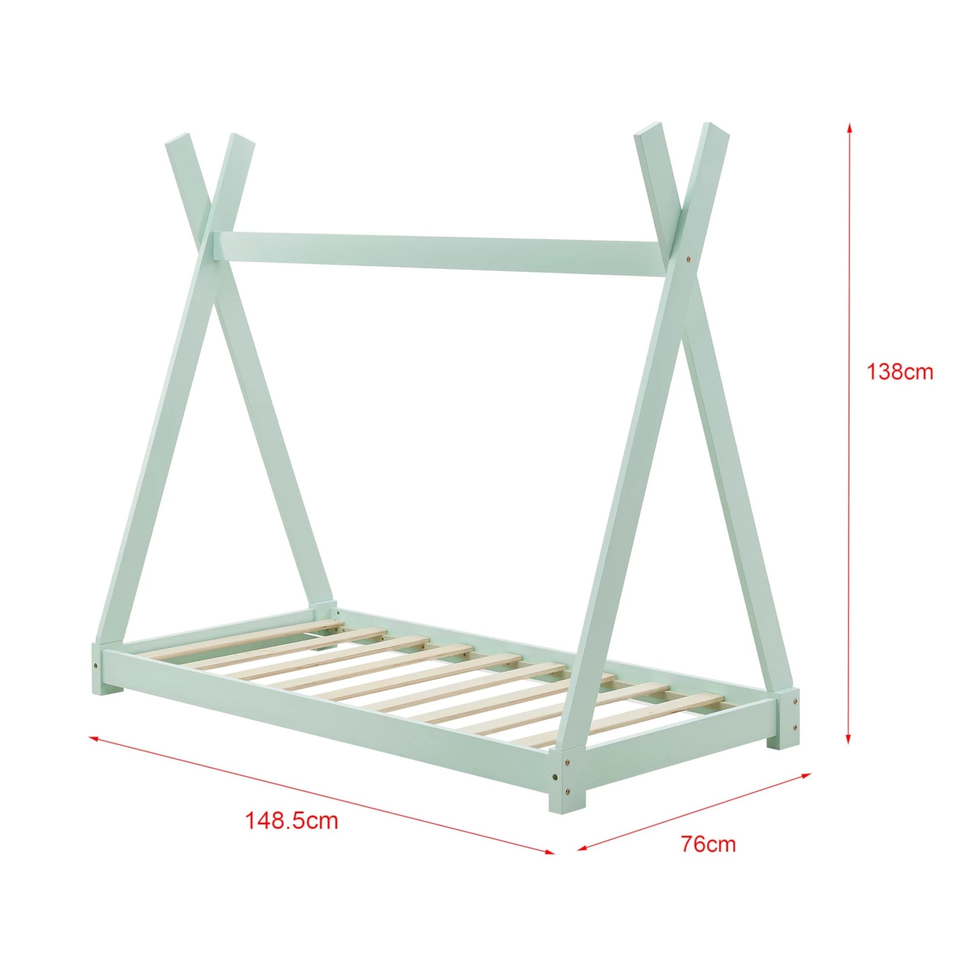 In And OutdoorMatch Kinderbed Michale - Tipi Bed - Grenen - Met lattenbodem - 70x140 cm - Mint - Voor meisjes - Voor jongens - Voor kinderen Kinder bedden