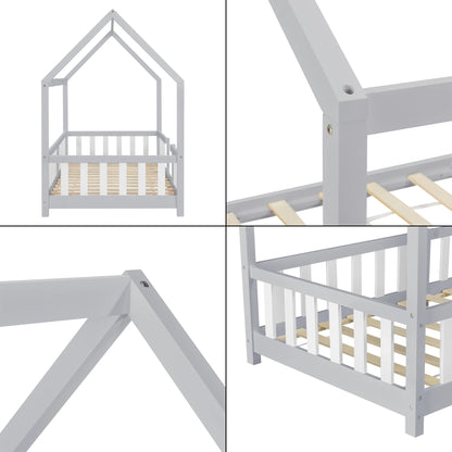 In And OutdoorMatch Kinderbed Neoma - Met Valbescherming - 90x200 cm - Lichtgrijs en Wit - Voor meisjes - Voor jongens - Voor kinderen Kinder bedden