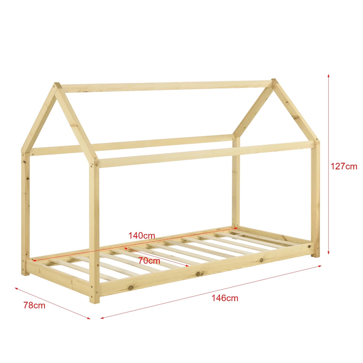 In And OutdoorMatch Kinderbed Sarai - Huisbed - Met Matras - 70x140 cm - Hout - Grenen - Voor meisjes - Voor jongens Kinder bedden