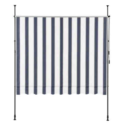 In And OutdoorMatch Klemluifel Kolo - Uitschuifbare Luifel - Donkerblauw en Wit - 300x120 cm - Staal en Stof - Waterafstotend - UV Bescherming Sunshade