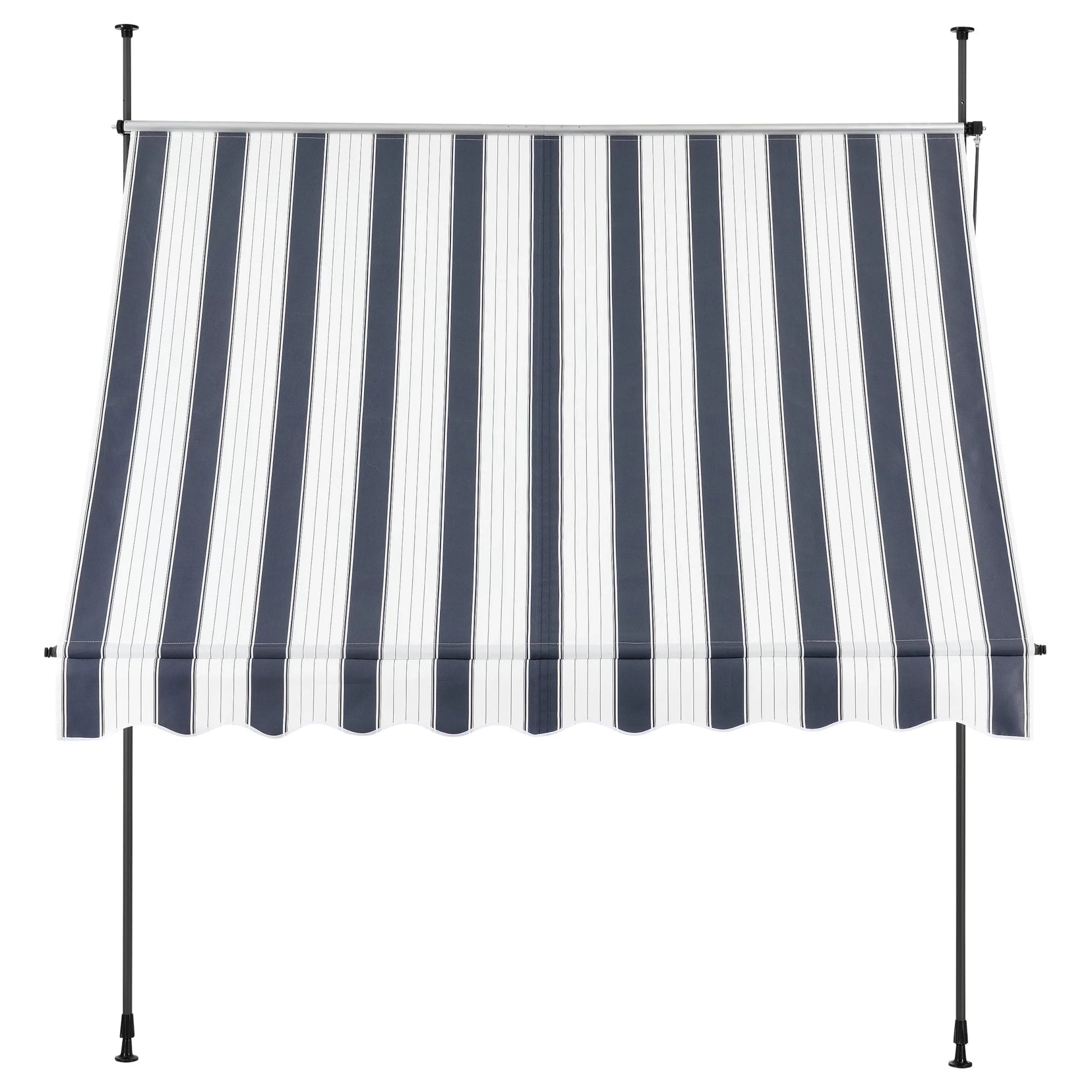 In And OutdoorMatch Klemluifel Kolo - Uitschuifbare Luifel - Donkerblauw en Wit - 300x120 cm - Staal en Stof - Waterafstotend - UV Bescherming Sunshade