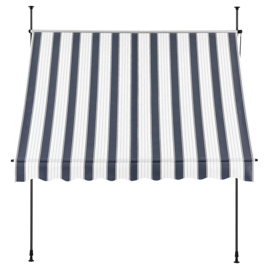 In And OutdoorMatch Klemluifel Kolo - Uitschuifbare Luifel - Donkerblauw en Wit - 300x120 cm - Staal en Stof - Waterafstotend - UV Bescherming Sunshade