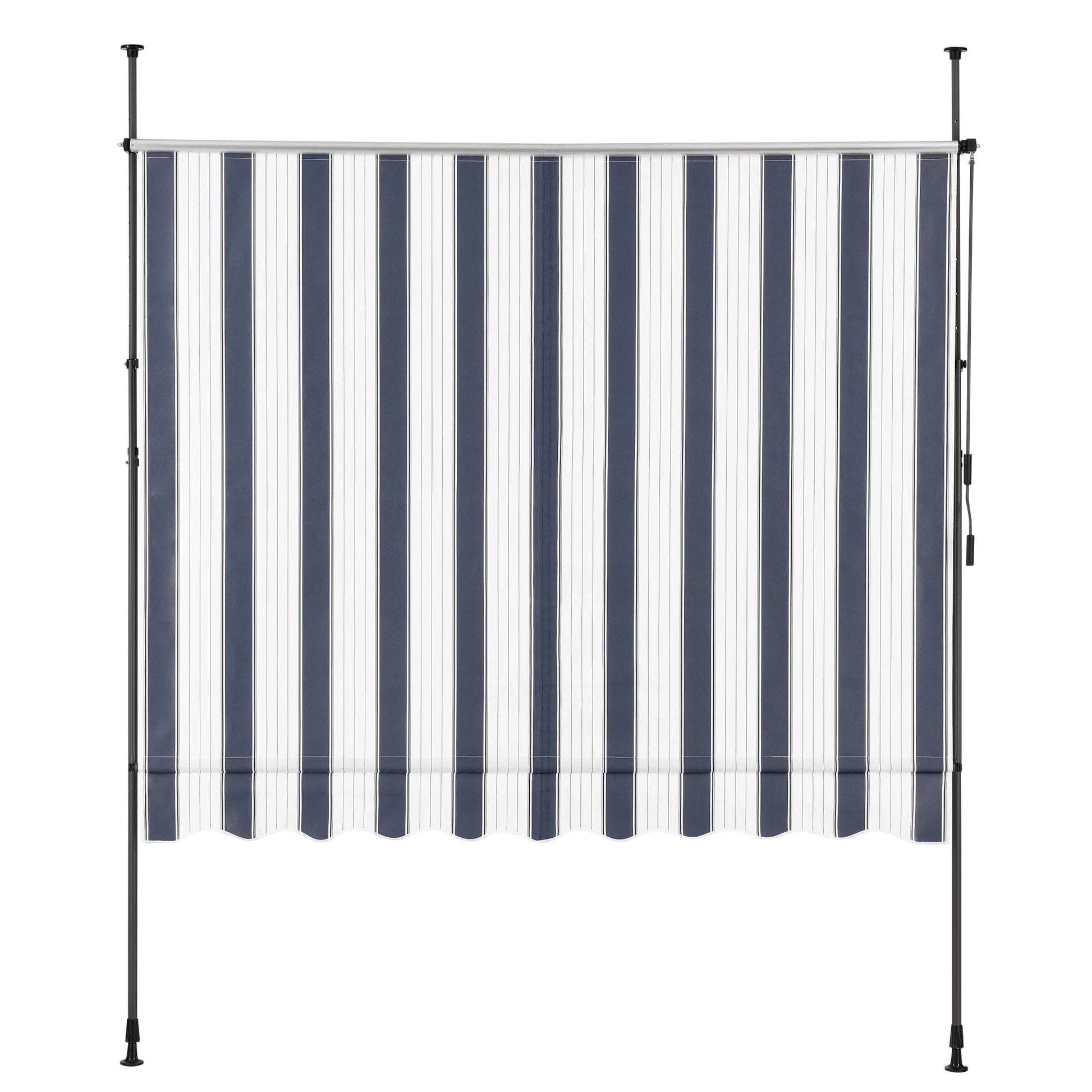 In And OutdoorMatch Klemluifel Tobi - Uitschuifbare Luifel - Donkerblauw en Wit - 350x120 cm - Staal en Stof - Waterafstotend - UV Bescherming Sunshade