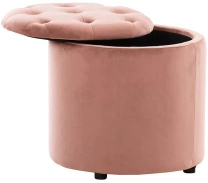 In And OutdoorMatch Kruk Rafaela - Fluweel - Roze - Gestoffeerde Zitting - Modern Design - 44x44x42cm - Opbergkruk - Multifunctioneel stool