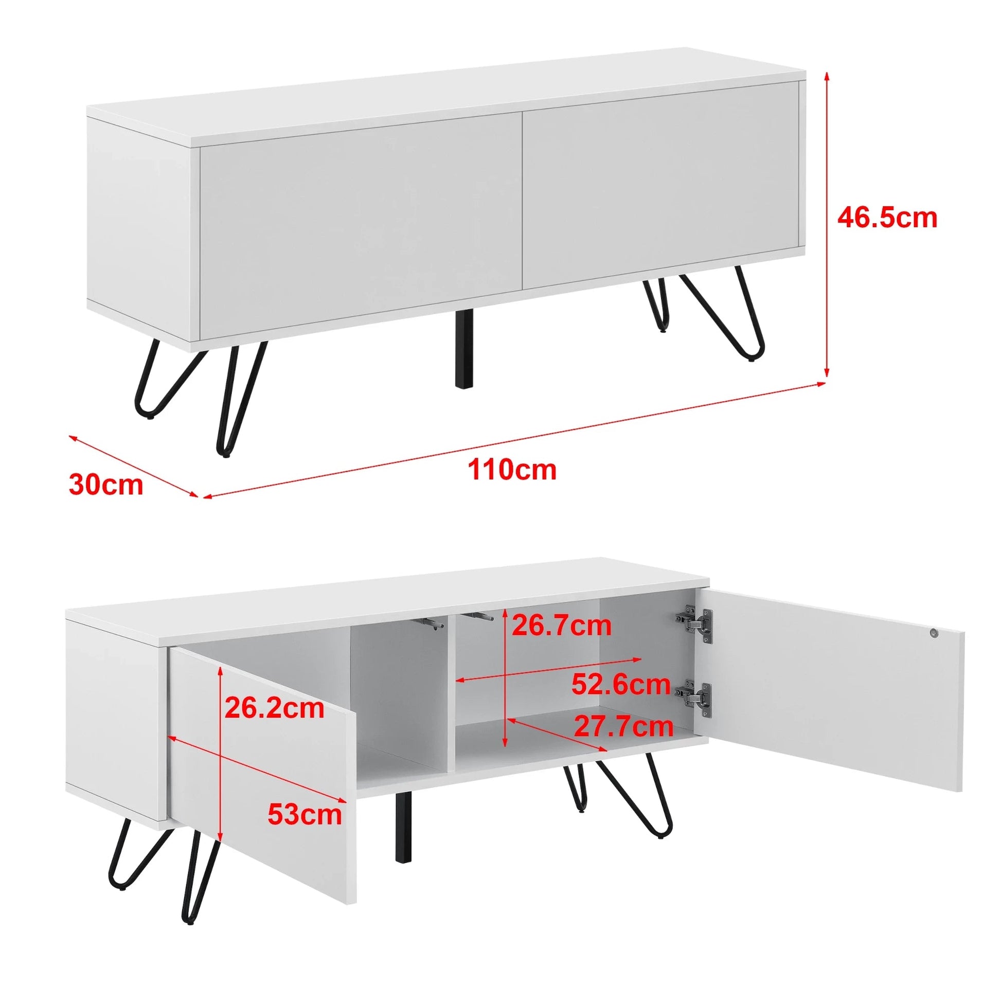 In And OutdoorMatch Ladekast Marcel - 46,5x110x30 cm - Wit en Zwart - Spaanplaat en Metaal - Stijlvol Design Kast