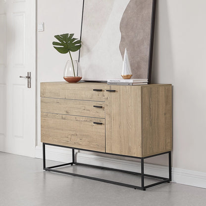 In And OutdoorMatch Ladenkast Domenick - Commode - 79x115x40 cm - Zwart en Eikenkleurig - Staal en Spaanplaat - Modern Design Bijzetttafel