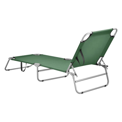 In And OutdoorMatch Ligbed Jany - Ligbed - Set van 2 - 186x55x24 cm - Donkergroen en Zilver - Staal en Stof - Opvouwbaar en Ruimtebesparend Lounge stoel