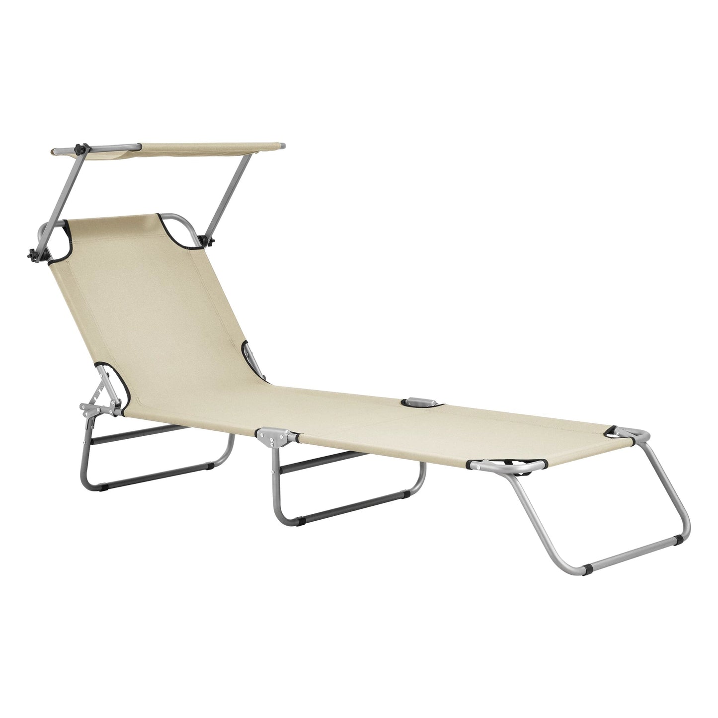 In And OutdoorMatch Ligbed Lucas - Met Luifel - 186x55x24 cm - Beige - Verstelbare Luifel Lounge stoel