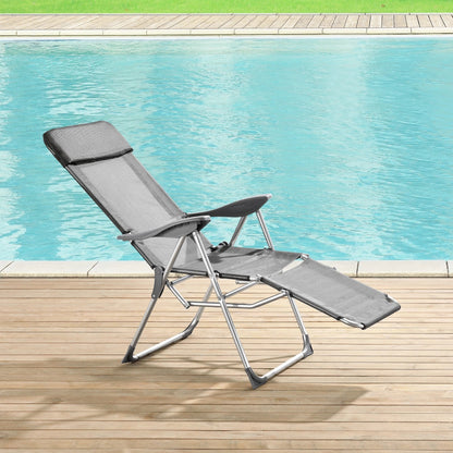 In And OutdoorMatch Ligstoel Desiree - Opvouwbaar - Tot 130 kg - Donkergrijs - Inklapbaar - Comfortabel ligbed Garden Chair