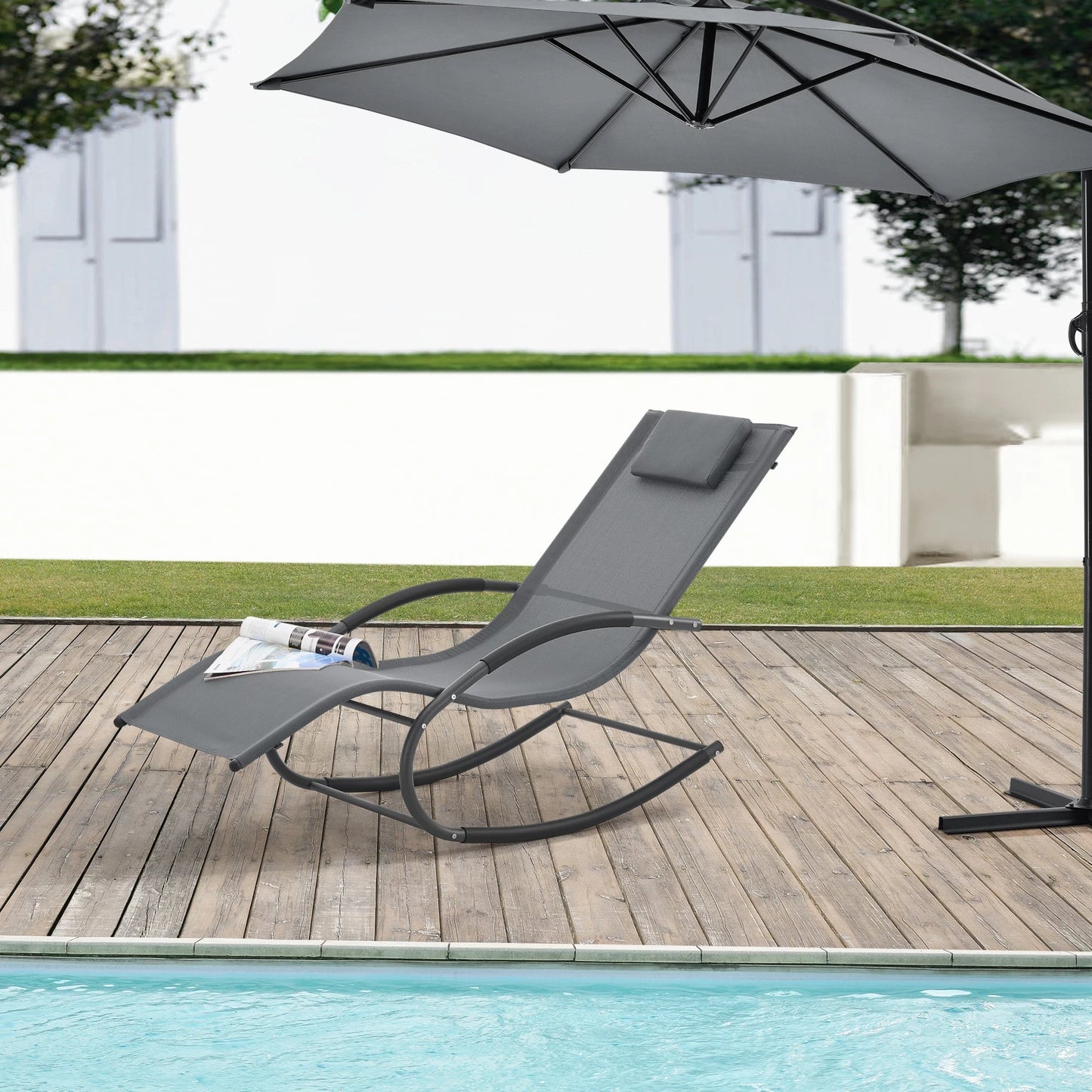 In And OutdoorMatch Ligstoel John - Schommelstoel - 174x63x88 cm - Donkergrijs - Staal en Stof - Stijlvolle uitstraling Garden Chair