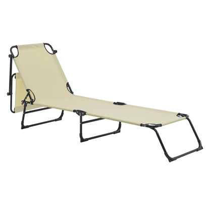 In And OutdoorMatch Ligstoel Thaddeus - Met Zonnekap - 187x53x27 cm - Crème - Staal en PVC - Luxe Look Lounge stoel