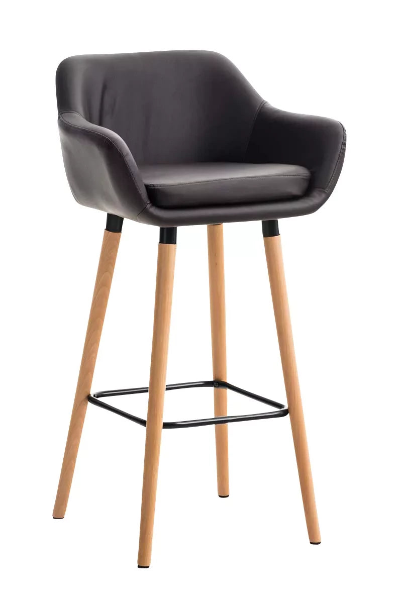 In And OutdoorMatch Luxe Barkruk Pascale - Zwart - Imitatie Leder - 4-poots Onderstel - Ergonomische Barstoelen - Set van 1 - Met Rugleuning - Armleuning - Voetensteun - Voor Keuken en Bar - Gestoffeerde Zitting Barkrukken / hocker