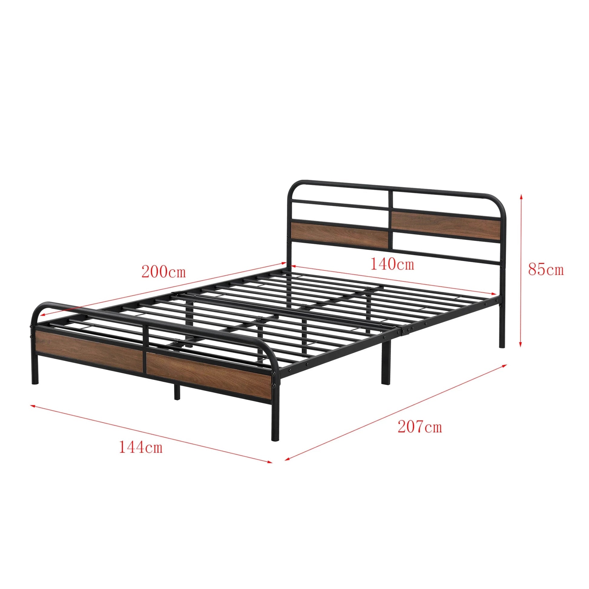 In And OutdoorMatch Metalen Bed Bistro - Bedframe - Met Matras - Zwart - Walnootkleurig - 140x200 cm bed twee personen