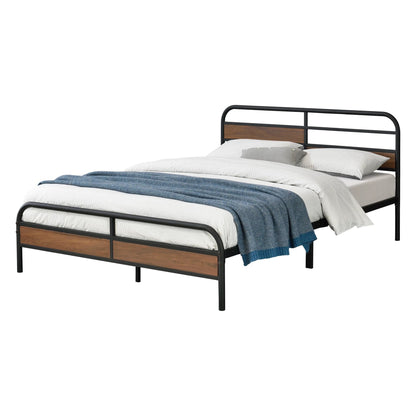 In And OutdoorMatch Metalen Bed Biva - Bedframe - Zwart - Walnootkleurig - 140x200 cm bed twee personen